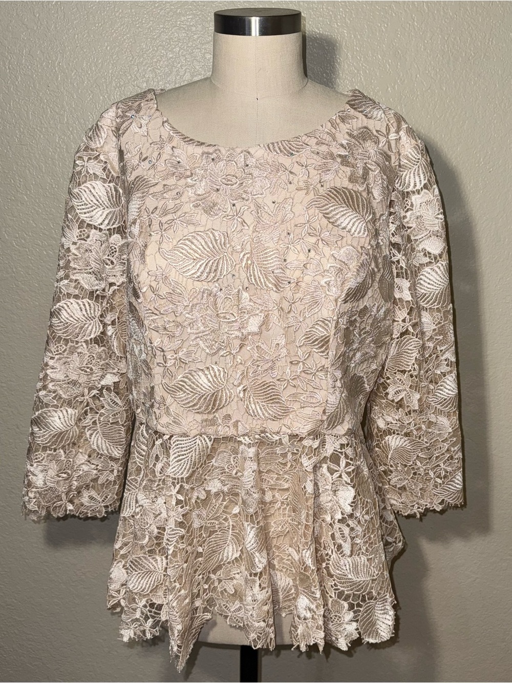 Moshita Couture Lace Peplum Blouse Size 16 Cottagecore Floral Top